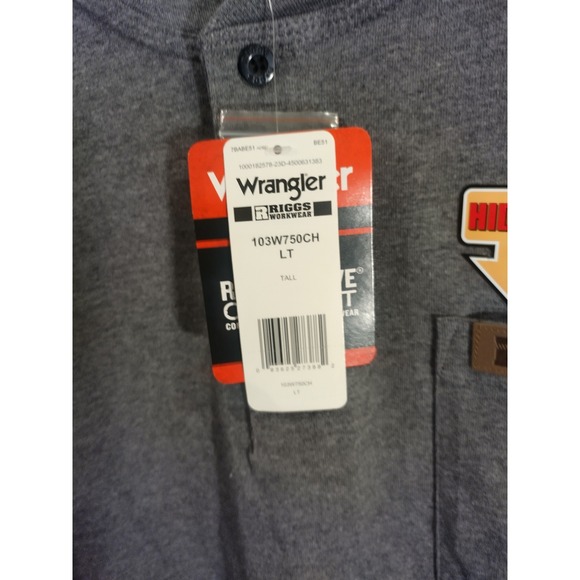 Wrangler Riggs Workwear Mens Gray Henley Long Sleeve Shirt 103W750CH LT Tall - Picture 4 of 6